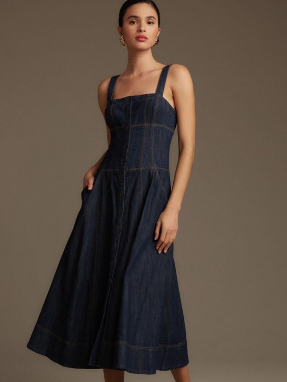 Anthropologie Square Neck Buttondown Corset Dress In Indigo - Picture 16 of 16